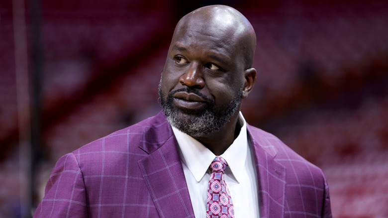 Shaquille O'Neal in purple suit