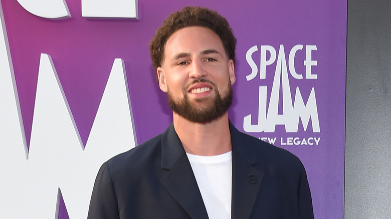 Klay Thompson smiling on Space Jam 2 red carpet