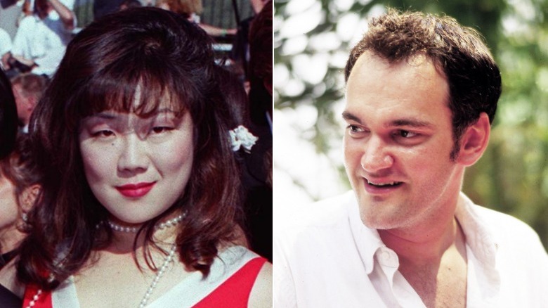 Margaret Cho smiling, Quentin Tarantino looking off to the side
