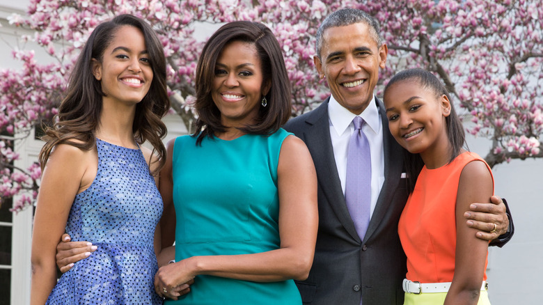 The Obama family smiling