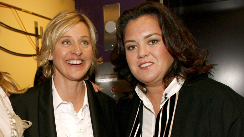 Ellen DeGeneres and Rosie O'Donnell posing together.