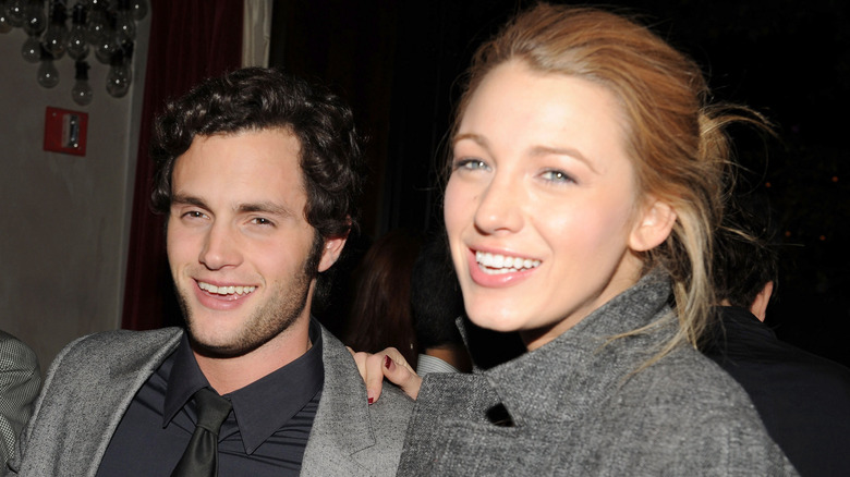 Blake Lively and Penn Badgley smiling
