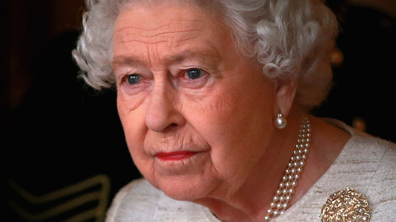 Queen Elizabeth II wearing pearls