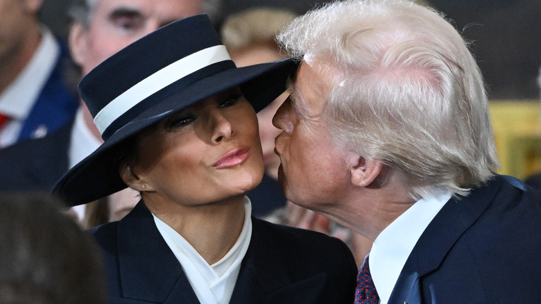 Donald Trump giving Melania Trump a peck on the heek