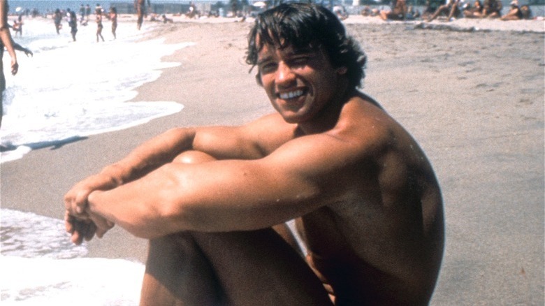 Arnold Schwarzenegger on the beach 