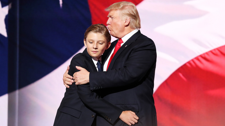 Donald Trump hugging Barron Trump