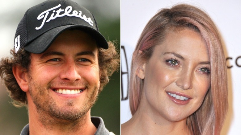 Adam Scott smiling, left; Kate Hudson smiling, right