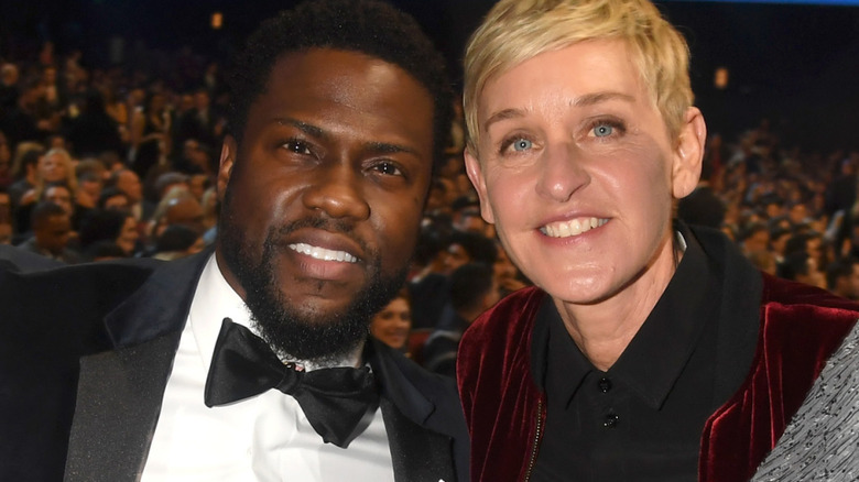 Ellen DeGeneres and Kevin Hart posing for a picture