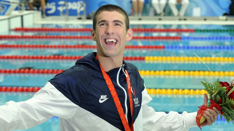 Michael Phelps after winning in Beijing