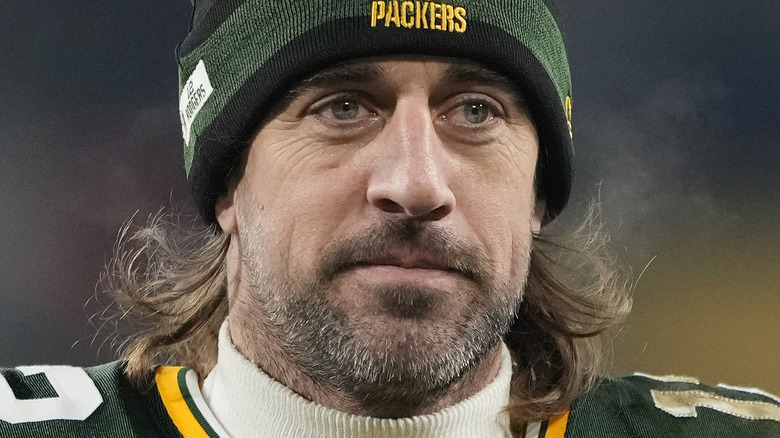 Aaron Rodgers at a January 2022 NFL game