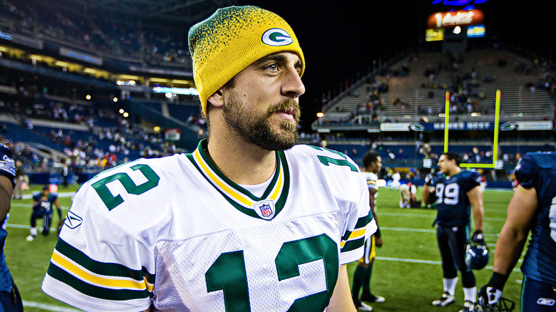 Aaron Rodgers on the field