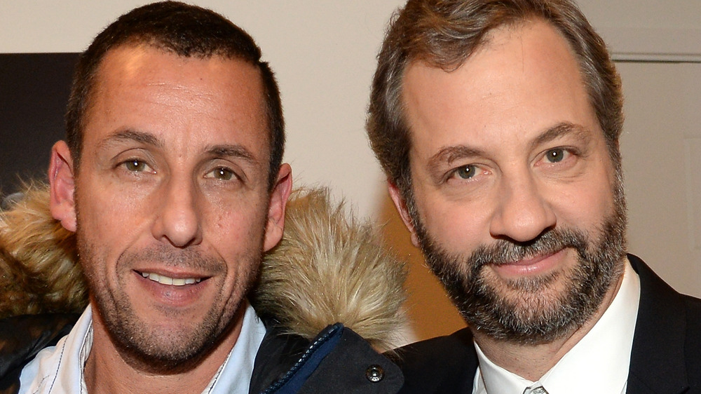 Adam Sandler poses with director Judd Apatow