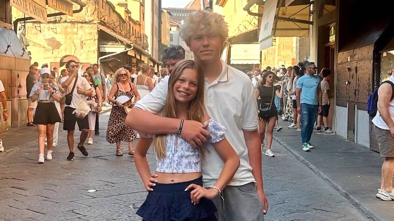 Ali Larter's kids Vivienne and Teddy posing in Italy.