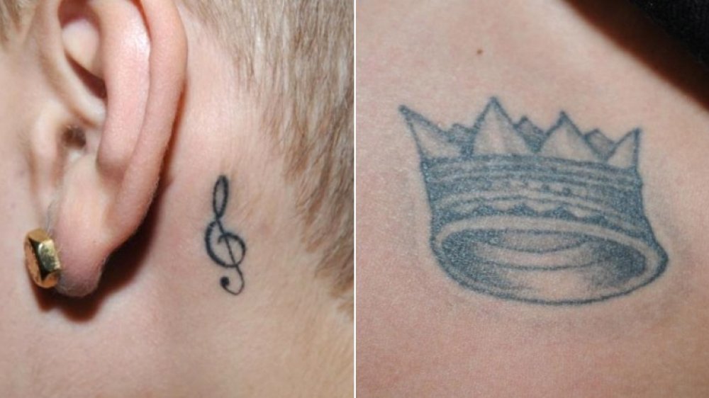 Justin Bieber's music note tattoo, Justin Bieber's crown tattoo