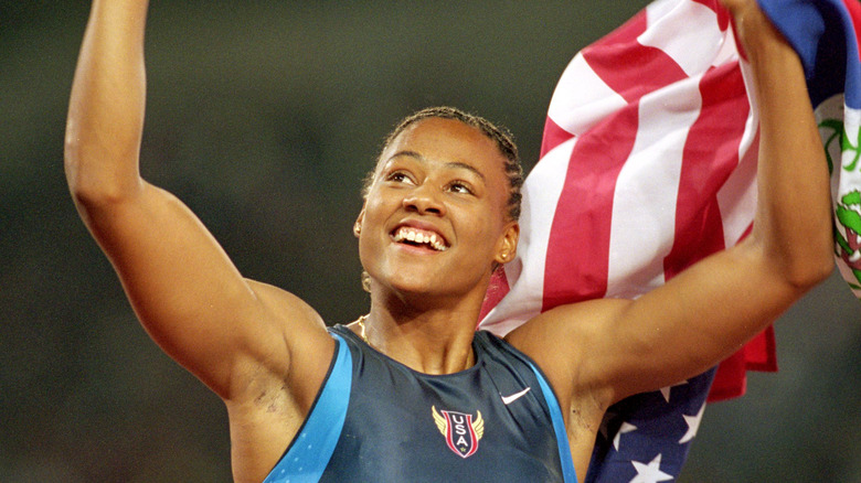 Marion Jones with US flag