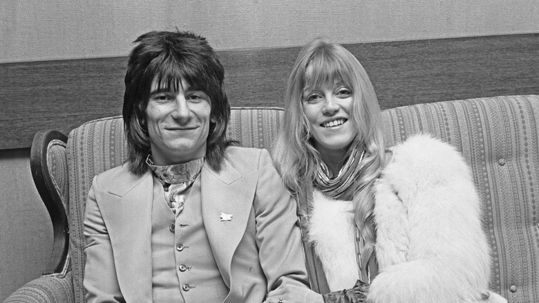 Ronnie Wood and Krissy Findlay at Heathrow Airport