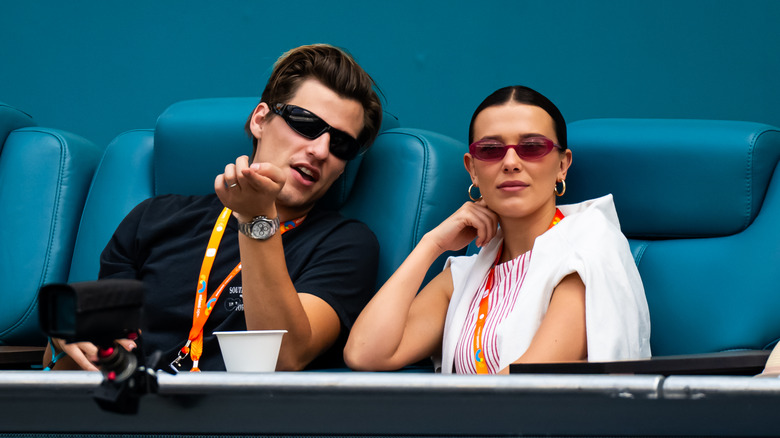 Millie Bobby Brown Jake Bongiovi pointing