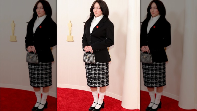 Billie Eilish houndstooth skirt blazer