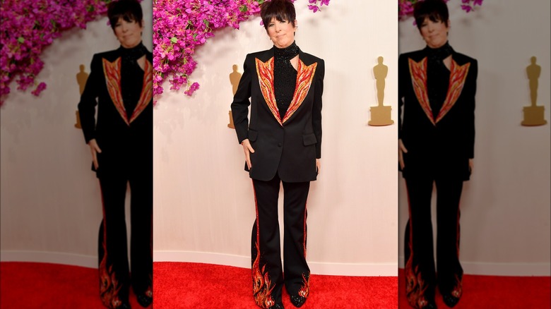 Diane Warren flame lapel tuxedo