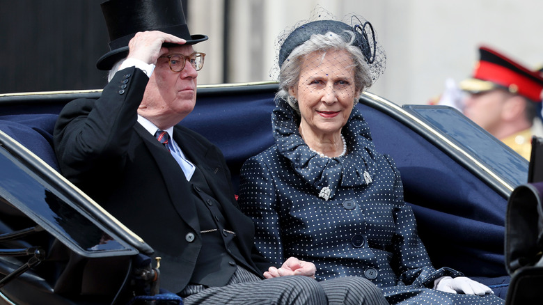 Richard, Duke of Gloucester and Birgitte, Duchess of Gloucester ride in a carriage during Trooping the Colour 2026.