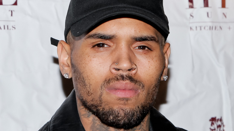 Chris Brown looking at camera