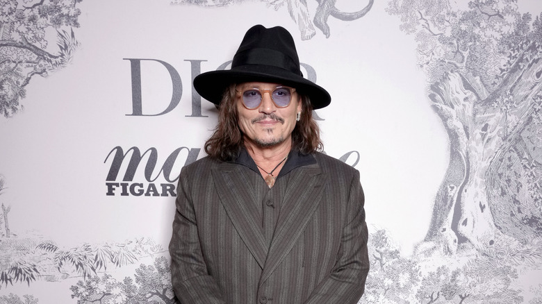 Johnny Depp gray pinstripe suit