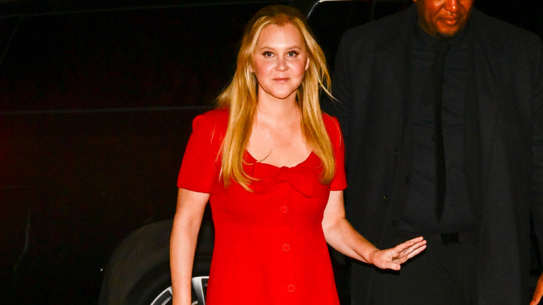 Amy Schumer wearing a red dress