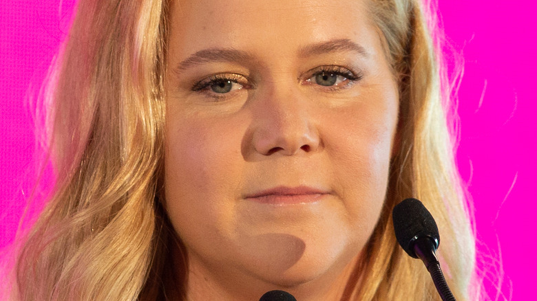 Amy Schumer with a serious expression