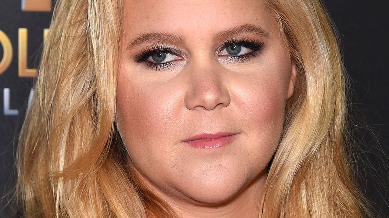 Amy Schumer blonde hair nude lip fake eyelashes