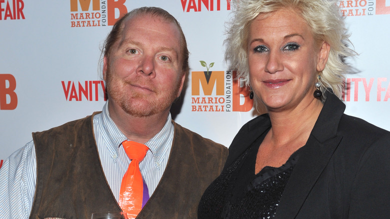 Mario Batali and Anne Burrell on a red carpet