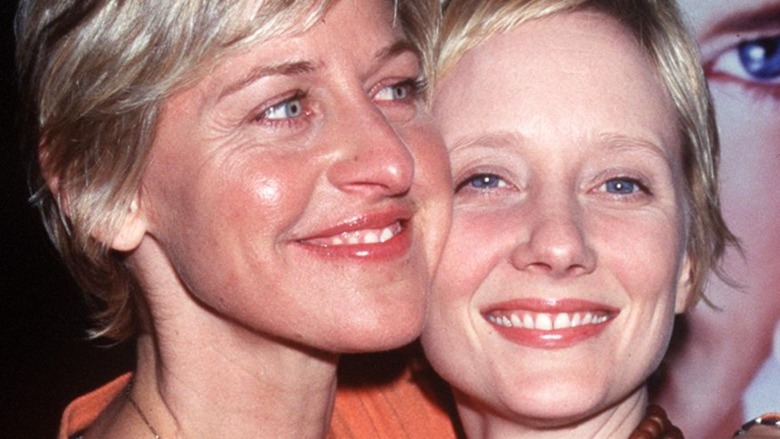 Ellen DeGeneres and Anne Heche at a movie premiere