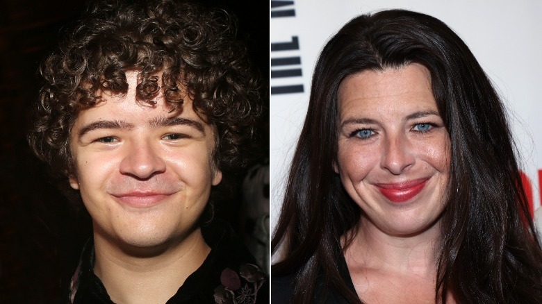 Gaten Matarazzo and Heather Matarazzo smiling in split image