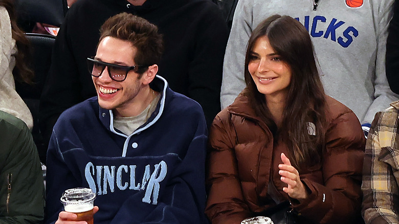 Pete Davidson smiling with Emily Ratajkowski