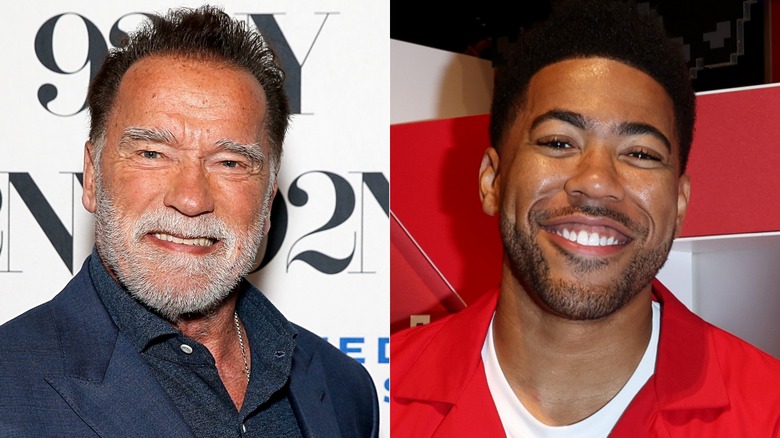 Arnold Schwarzenegger and Kevin Miles smiling; split image