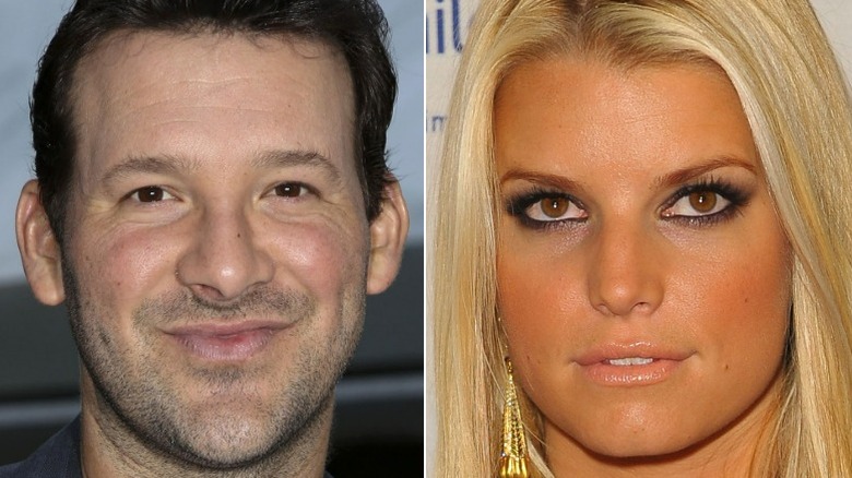 Tony Romo smirking, Jessica Simpson