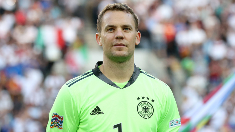 Goalkeeper Manuel Neuer gazing off