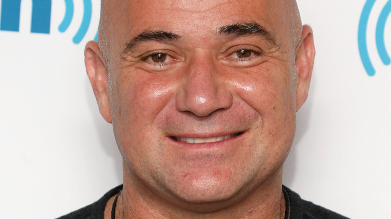 Andre Agassi in a black t-shirt