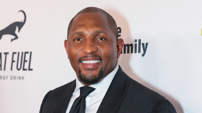 Ray Lewis speaking during a funeral