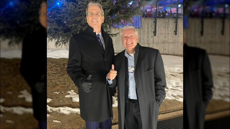 Scott Bessent and Lindsey Graham pose together at Davos.