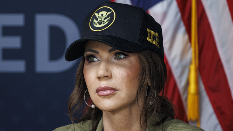 Kristi Noem at a press conference.