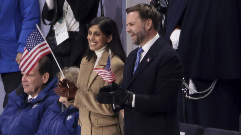 JD and Usha at the Olympics opening ceremony in Milan.