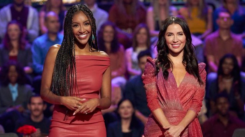 Tayshia Adams and Kaitlyn Bristowe on-stage at 'The Bachelorette: Men Tell All'