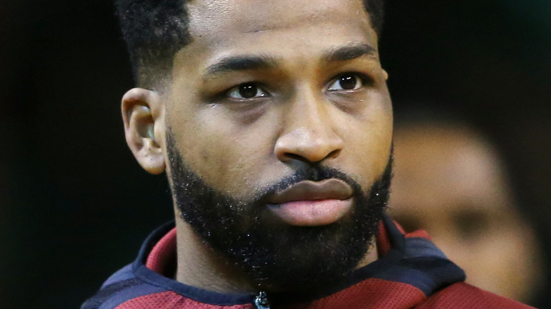 Tristan Thompson with a serious expression