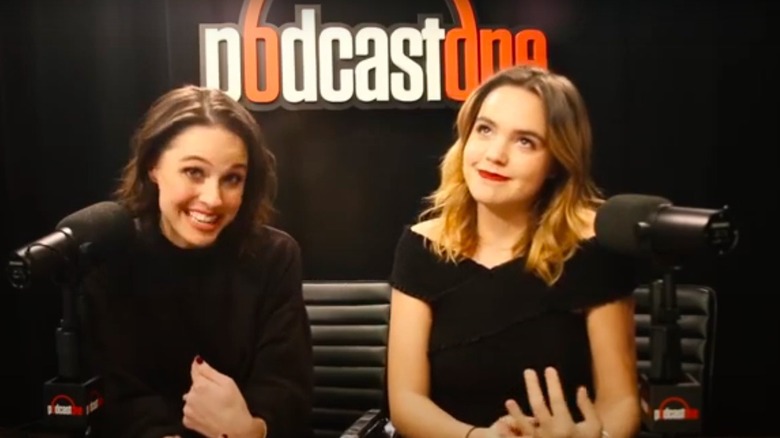 Kaitlyn Vilasuso and Bailee Madison recording their podcast