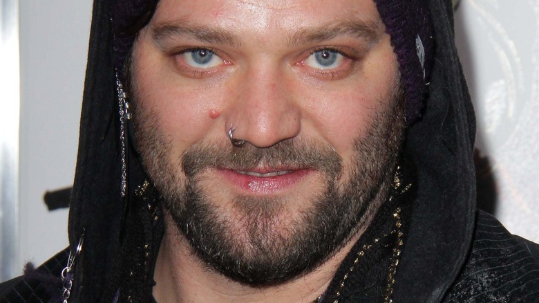Bam Margera wearing black hood