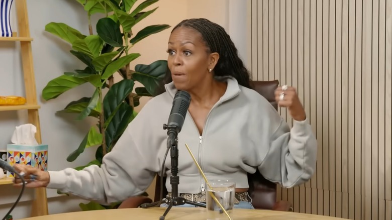 Michelle Obama appearing on Amy Poehler's podcast