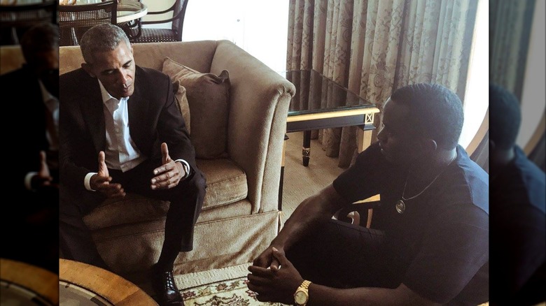 Barack Obama sitting down with Sean Diddy Combs