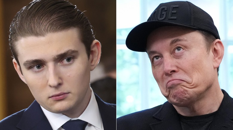 Split image of Barron Trump and Elon Musk