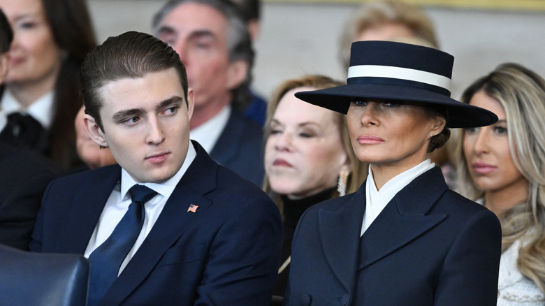 Barron Trump sits next to Melania at the January 2025 inauguration