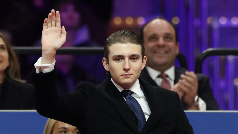 Barron Trump waves to the crowd during Donald Trump's inauguration in Washington, DC (2025)